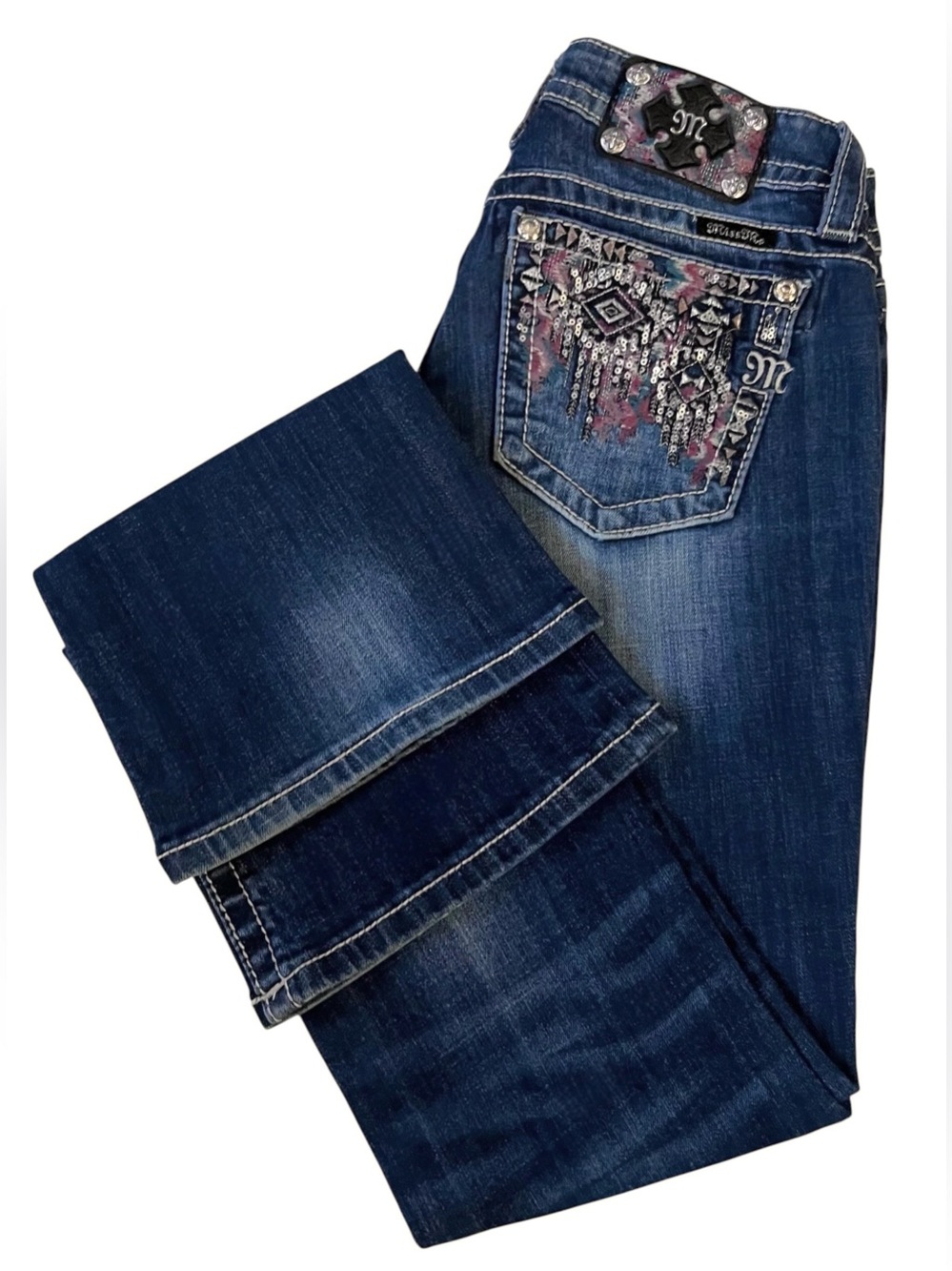Miss Me Signature Boot Embellished Jeans, Size 27